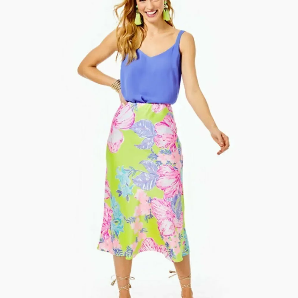 Lilly Pulitzer Cory Midi Skirt Size 2 in Matcha Green Boho Babe NWOT